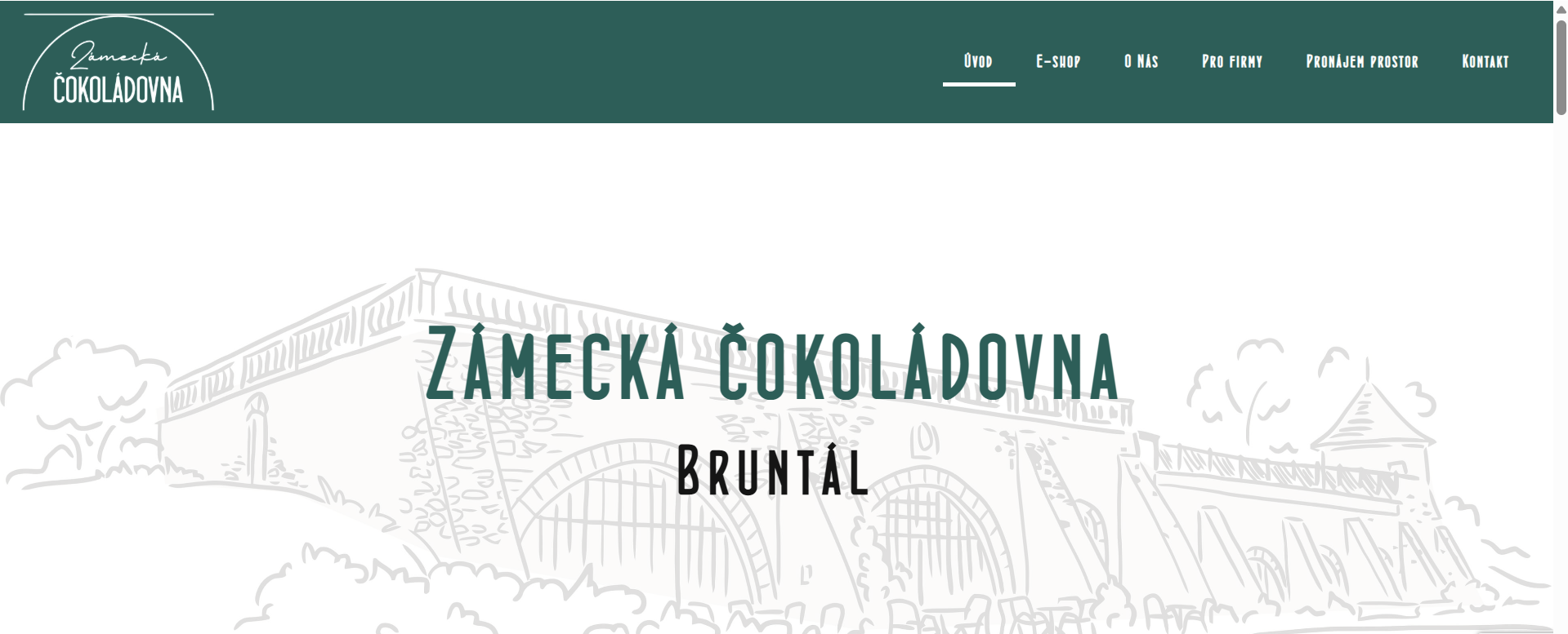 Původní web Čokoládovny Bruntál — nevýrazný a zastaralý