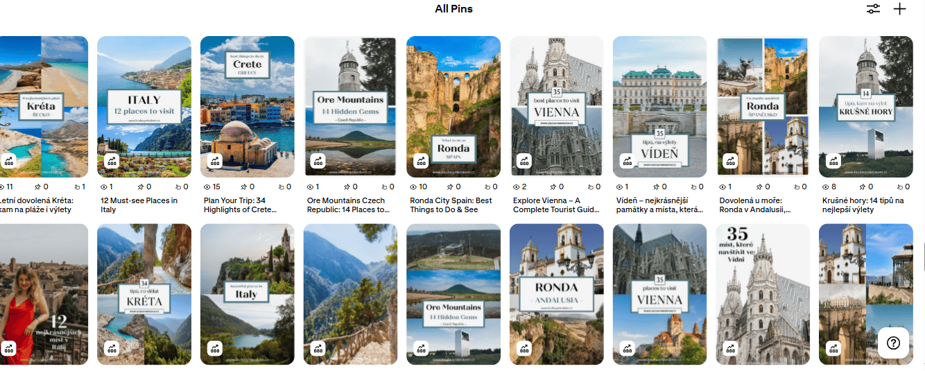 Příklad jednotlivých pinů vytvořených pro Loudavým Krokem