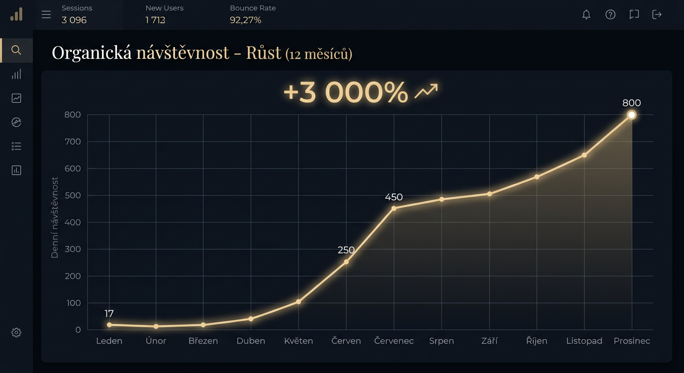 Graf: +3 000 % nárůst organické návštěvnosti za 12 měsíců